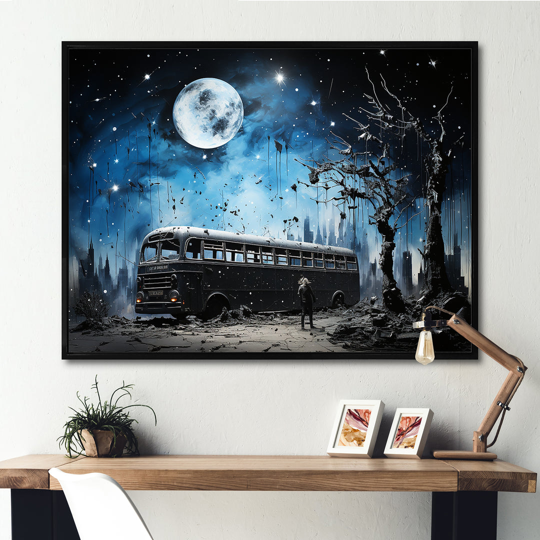 Moonlight urban bus - Bus Canvas Wall Art