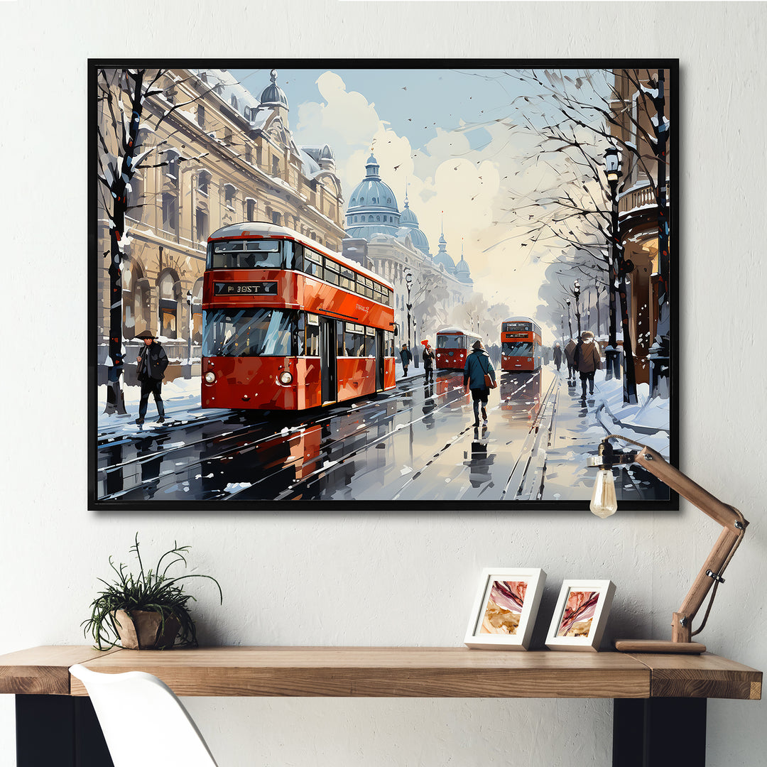 London urban red bus in UK - Bus Canvas Wall Art