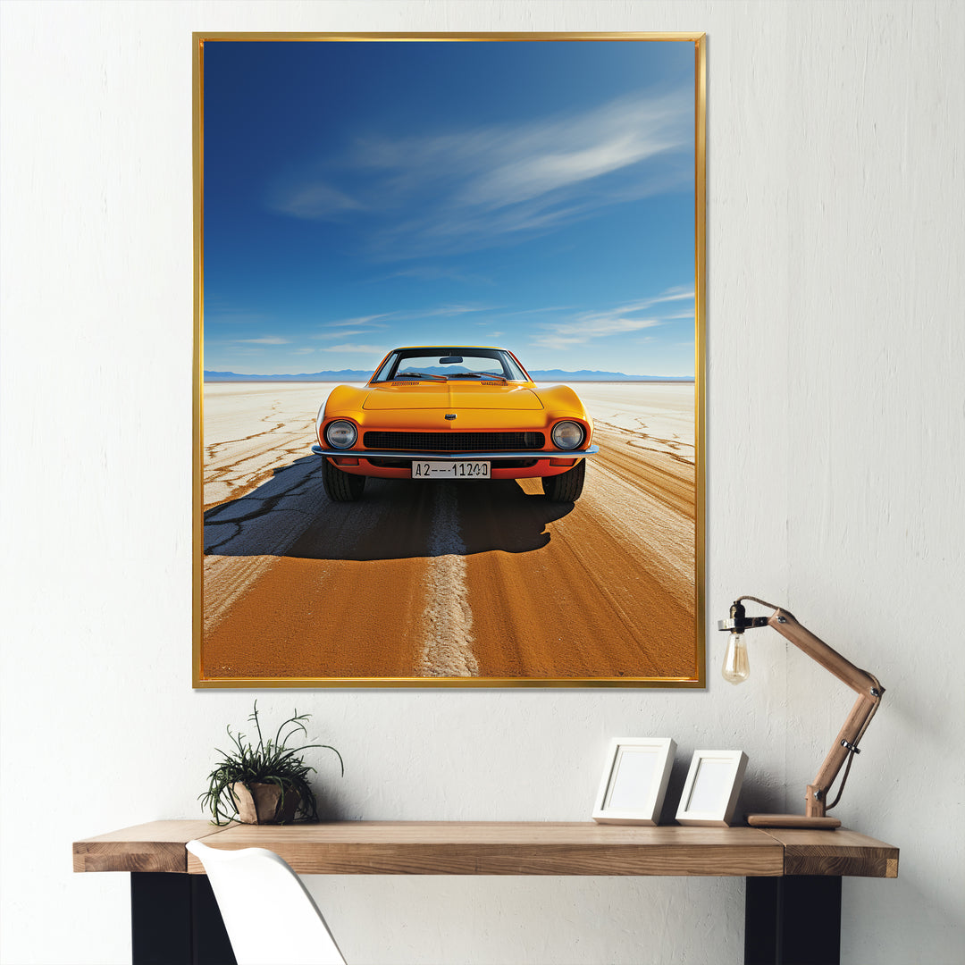 Yellow American muscle Car speedway - Car Muscle Car Canvas Wall Art