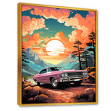 Pink classic muscle car at sunset - Car Muscle Car Canvas Wall Art