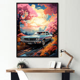 Pink Cadillac car at sunset I - Car Muscle Car Canvas Wall Art