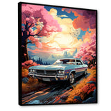 Pink Cadillac car at sunset I - Car Muscle Car Canvas Wall Art