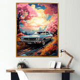 Pink Cadillac car at sunset I - Car Muscle Car Canvas Wall Art