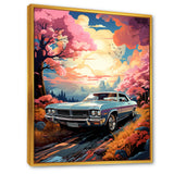 Pink Cadillac car at sunset I - Car Muscle Car Canvas Wall Art