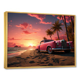 Pink Cadillac on the beach at sunset I - Car Old American Canvas Wall Art