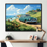 Green Classic American Car on a beach I - Car Old American Canvas Wall Art