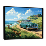 Green Classic American Car on a beach I - Car Old American Canvas Wall Art