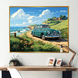 Green Classic American Car on a beach I - Car Old American Canvas Wall Art