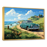 Green Classic American Car on a beach I - Car Old American Canvas Wall Art