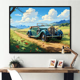 Green Classic American Car on a Lush Green Meadow - Car Old American Canvas Wall Art