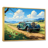 Green Classic American Car on a Lush Green Meadow - Car Old American Canvas Wall Art