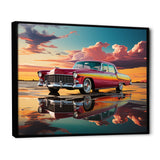 Orange and pink classic American car on the beach - Car Old American Canvas Wall Art