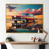 Orange and pink classic American car on the beach - Car Old American Canvas Wall Art