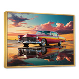 Orange and pink classic American car on the beach - Car Old American Canvas Wall Art
