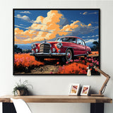 Vintage Escape Classic Car Among orange Blooms - Car Old American Canvas Wall Art