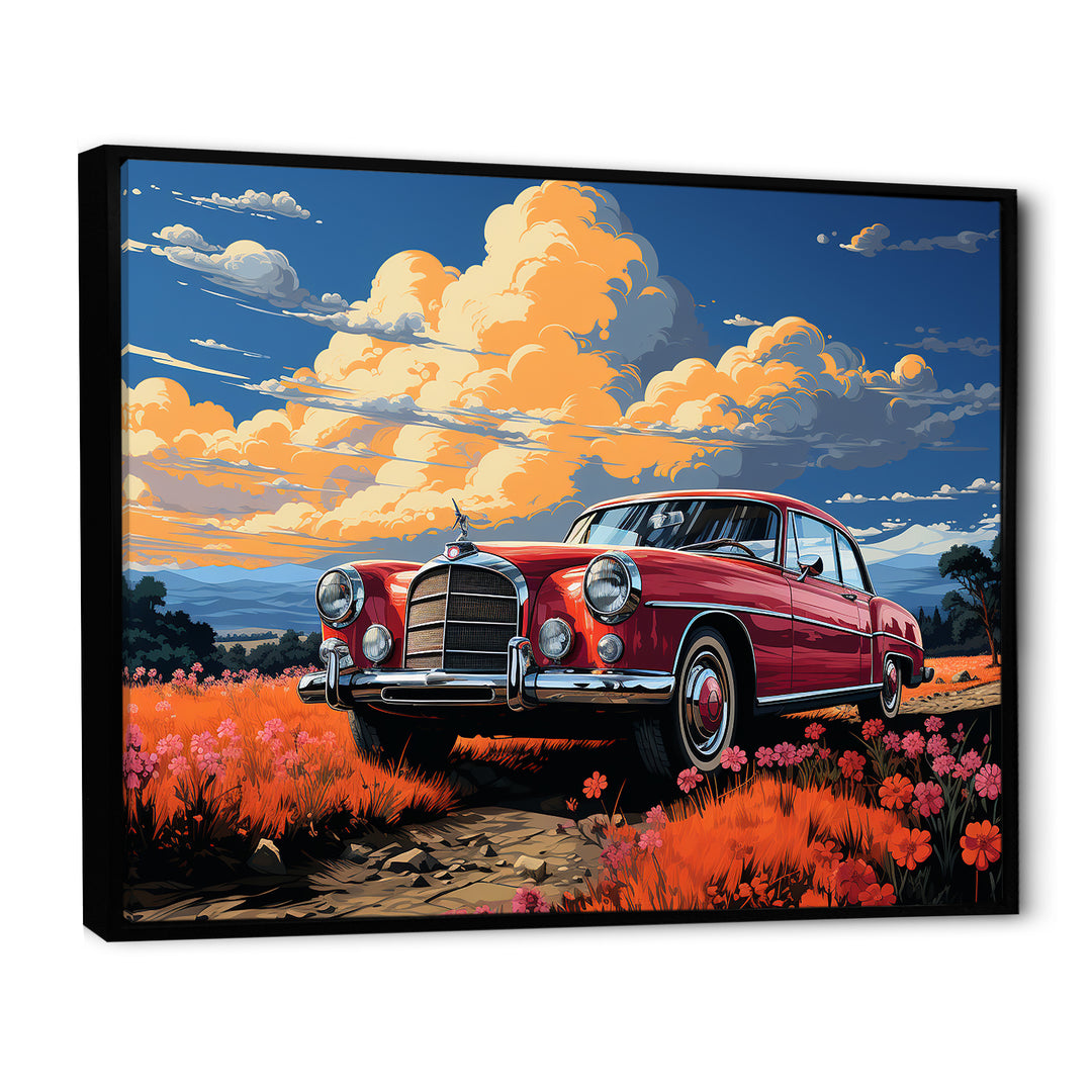 Vintage Escape Classic Car Among orange Blooms - Car Old American Canvas Wall Art