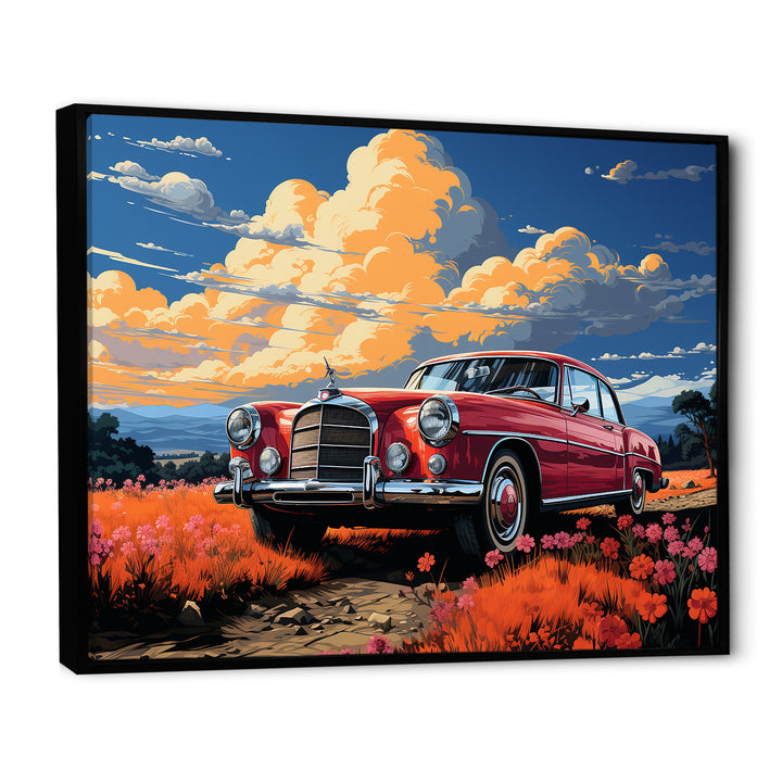 Vintage Escape Classic Car Among orange Blooms - Car Old American Canvas Wall Art