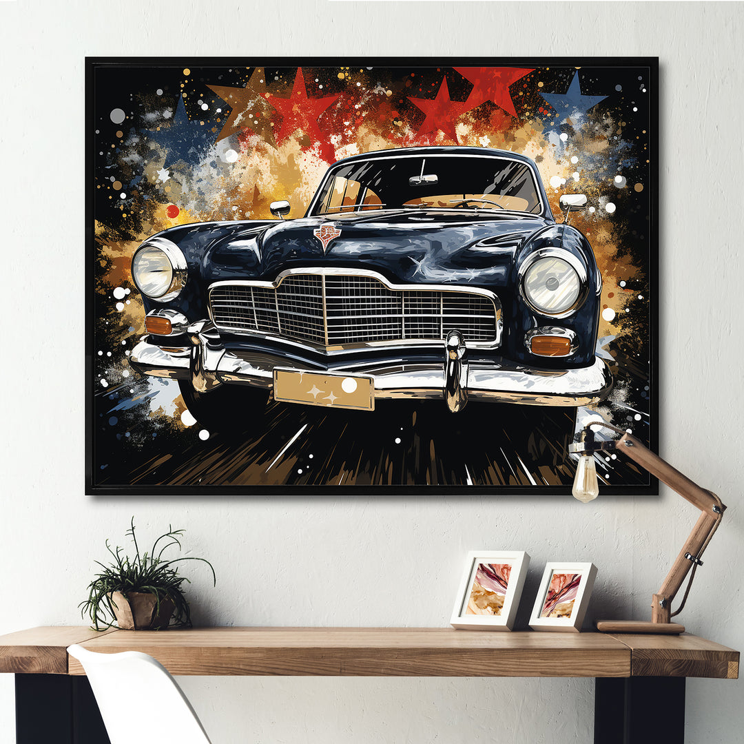 Black classic Vintage American car - Car Old American Canvas Wall Art