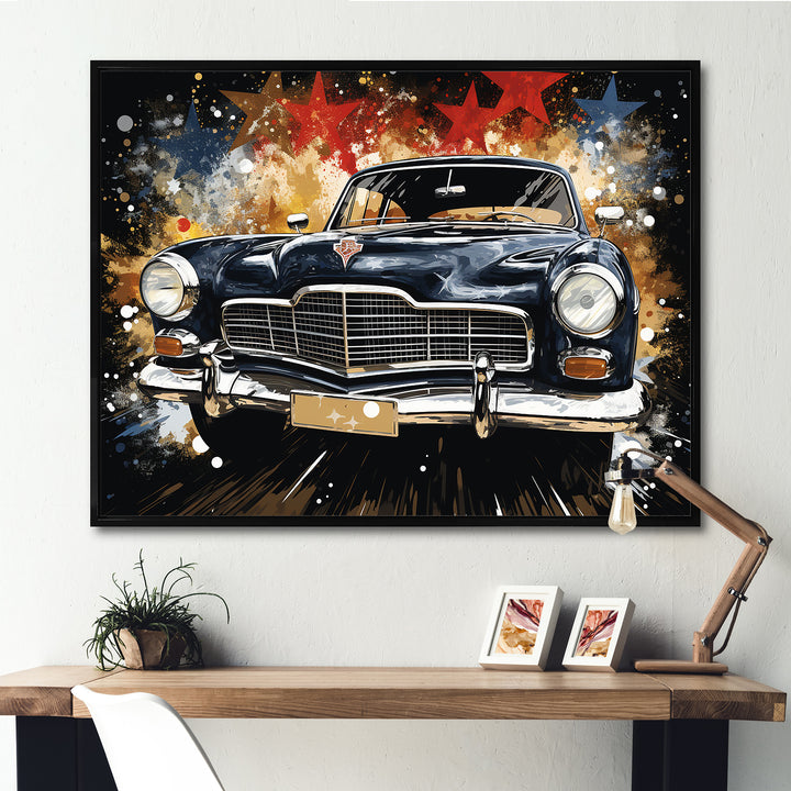 Black classic Vintage American car - Car Old American Canvas Wall Art