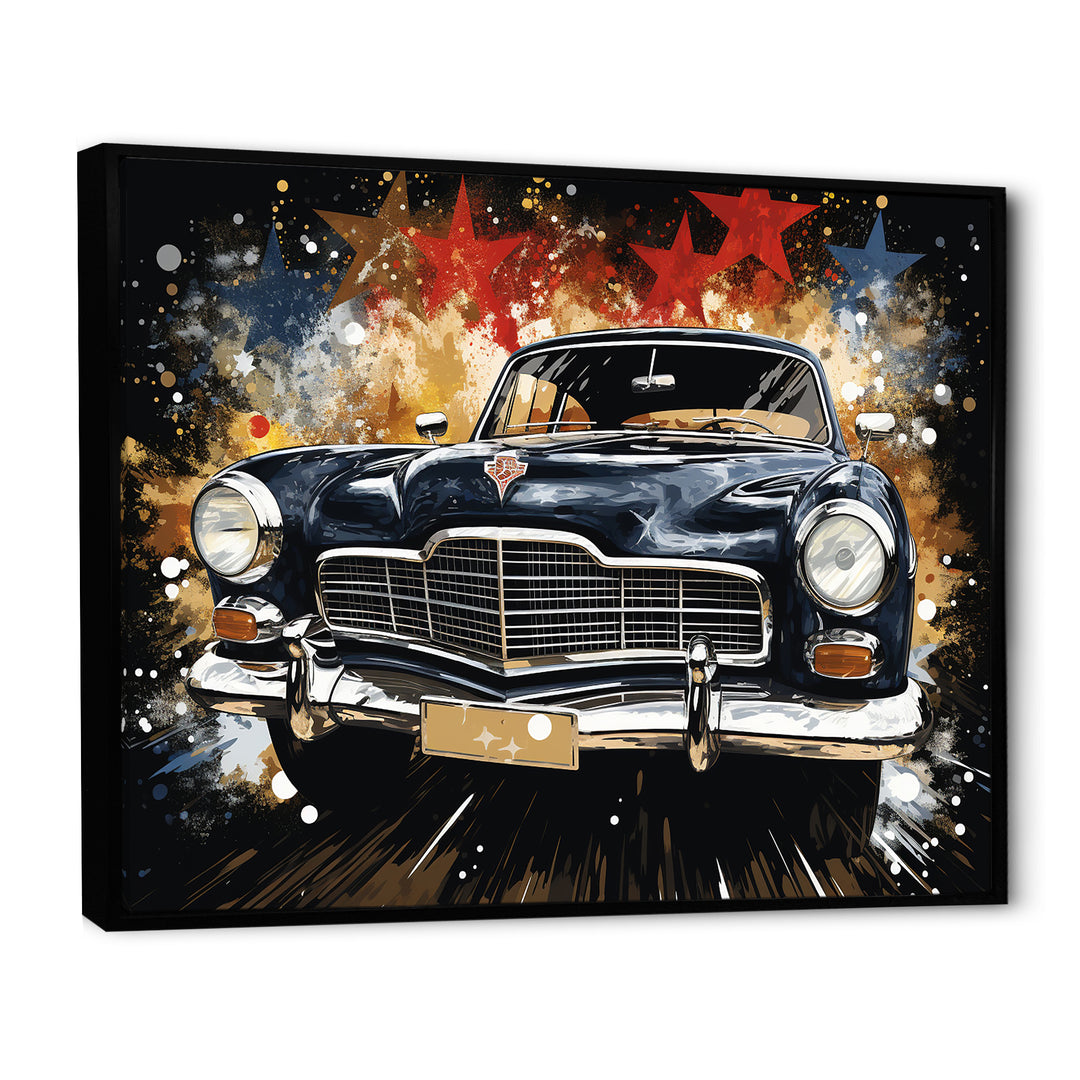 Black classic Vintage American car - Car Old American Canvas Wall Art