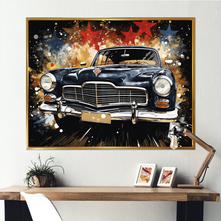 Black classic Vintage American car - Car Old American Canvas Wall Art
