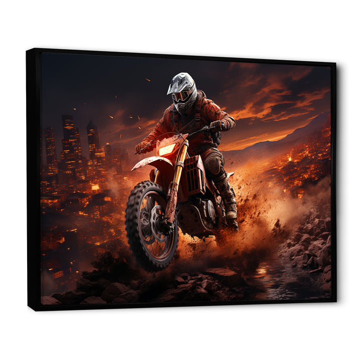 Orange and black Dirt Bike rider I - Motorcycle Canvas Wall Art