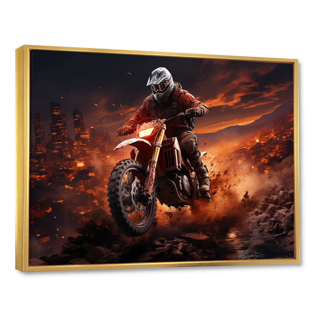 Orange and black Dirt Bike rider I - Motorcycle Canvas Wall Art