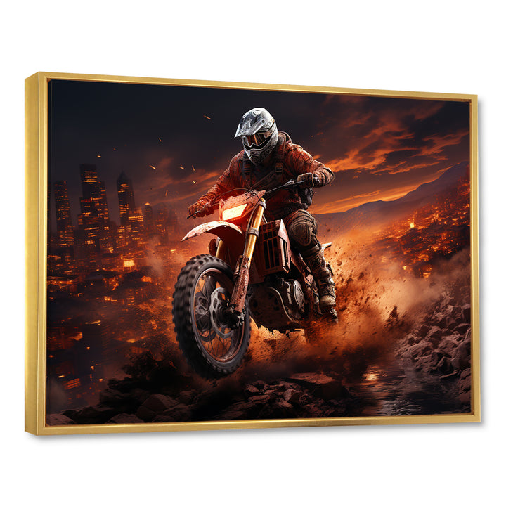 Orange and black Dirt Bike rider I - Motorcycle Canvas Wall Art