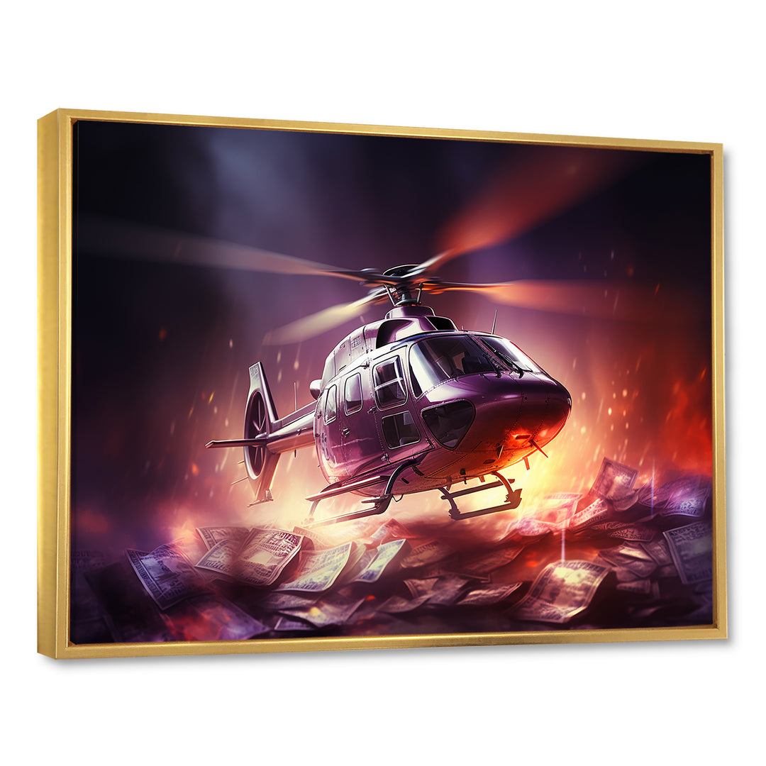 Wealthy Helicopter over Money - Helicopter Canvas Wall Art