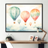 Green and red watercolor Hot Air Balloon horizon I - Hot Air Balloon Canvas Wall Art