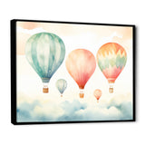 Green and red watercolor Hot Air Balloon horizon I - Hot Air Balloon Canvas Wall Art