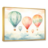 Green and red watercolor Hot Air Balloon horizon I - Hot Air Balloon Canvas Wall Art