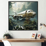 Green crashed Plane in the jungle - Plane Canvas Wall Art