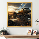 Orange crashed Plane in the jungle - Plane Canvas Wall Art