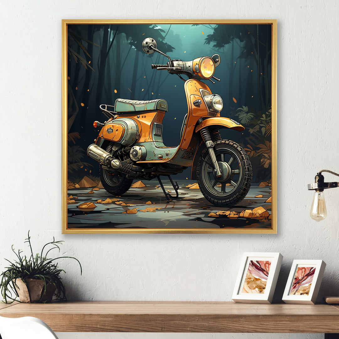 Orange Scotter on the streets - Scooter Canvas Wall Art