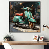 Green Scotter on the streets - Scooter Canvas Wall Art