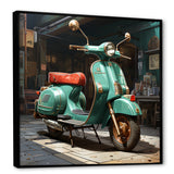 Green Scotter on the streets - Scooter Canvas Wall Art
