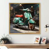 Green Scotter on the streets - Scooter Canvas Wall Art