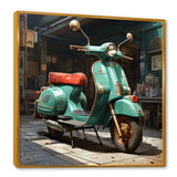 Green Scotter on the streets - Scooter Canvas Wall Art