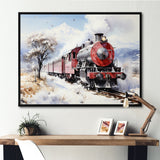 Red and white beautiful countryside train - Transportation Train Canvas Wall Art