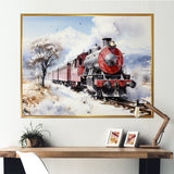 Red and white beautiful countryside train - Transportation Train Canvas Wall Art