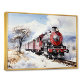 Red and white beautiful countryside train - Transportation Train Canvas Wall Art