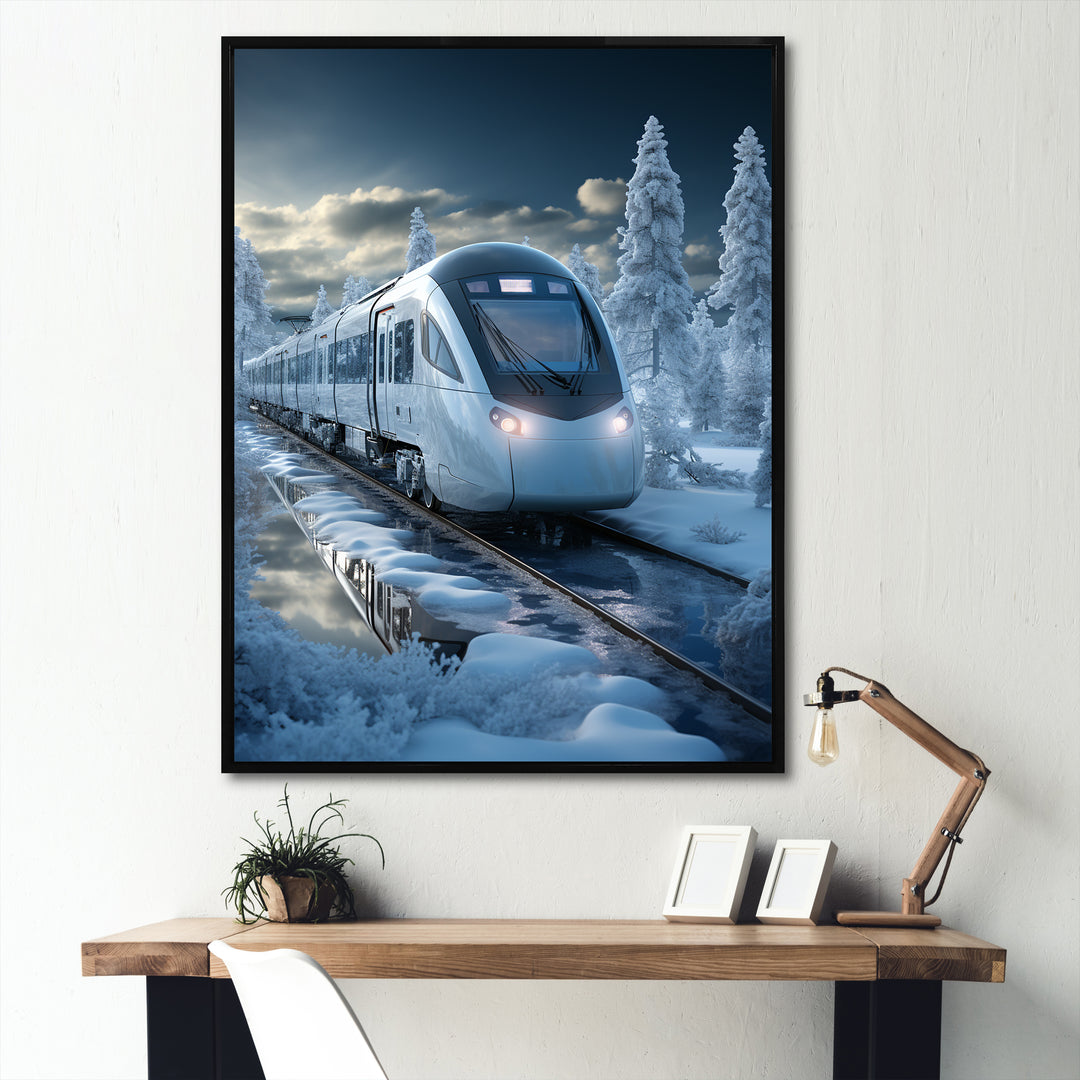 Christmas snow Train Journey I - Transportation Train Canvas Wall Art