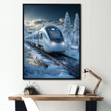 Christmas snow Train Journey I - Transportation Train Canvas Wall Art