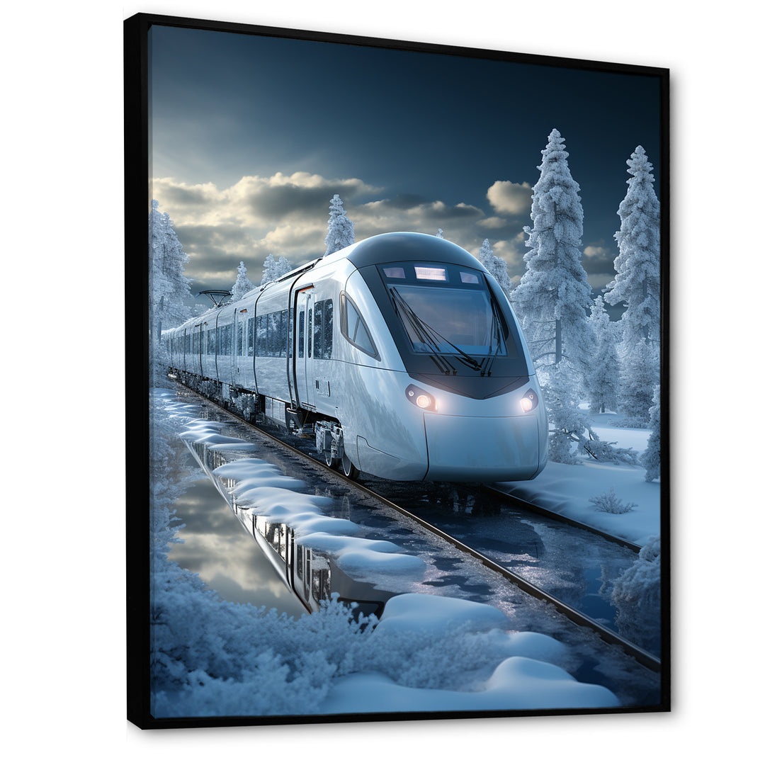Christmas snow Train Journey I - Transportation Train Canvas Wall Art