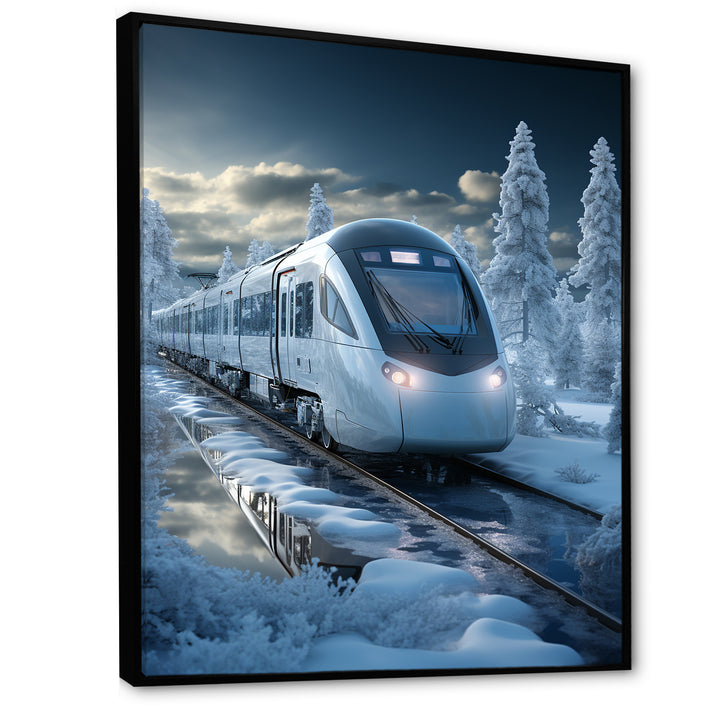 Christmas snow Train Journey I - Transportation Train Canvas Wall Art