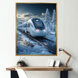 Christmas snow Train Journey I - Transportation Train Canvas Wall Art