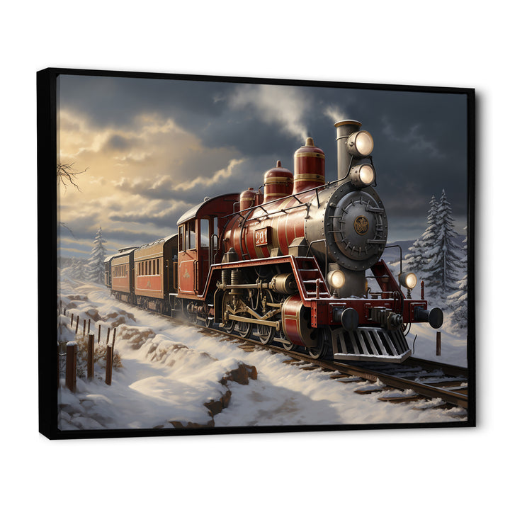 Christmas countryside winter train - Transportation Train Canvas Wall Art