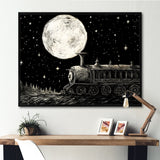 Black and white train at night I - Transportation Train Canvas Wall Art