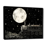 Black and white train at night I - Transportation Train Canvas Wall Art